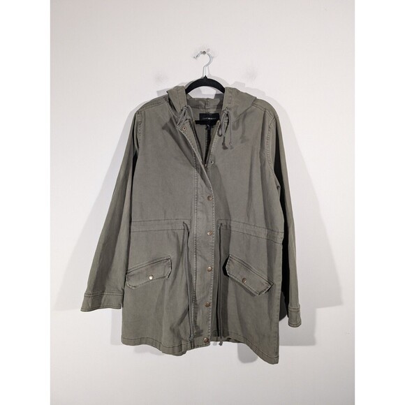NWT Lucky Brand Jacket Women L Green Hooded Utility Full Zip Military Field - Picture 1 of 8